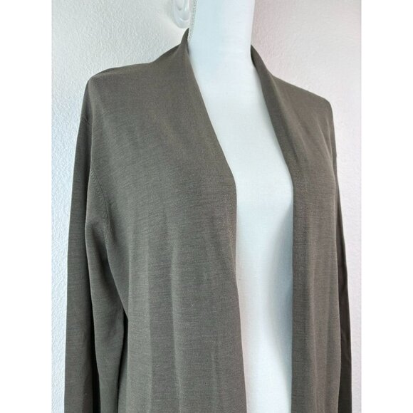 Eileen‎ Fisher women's large grey brown open front cardigan silk blend stretch - Picture 3 of 7